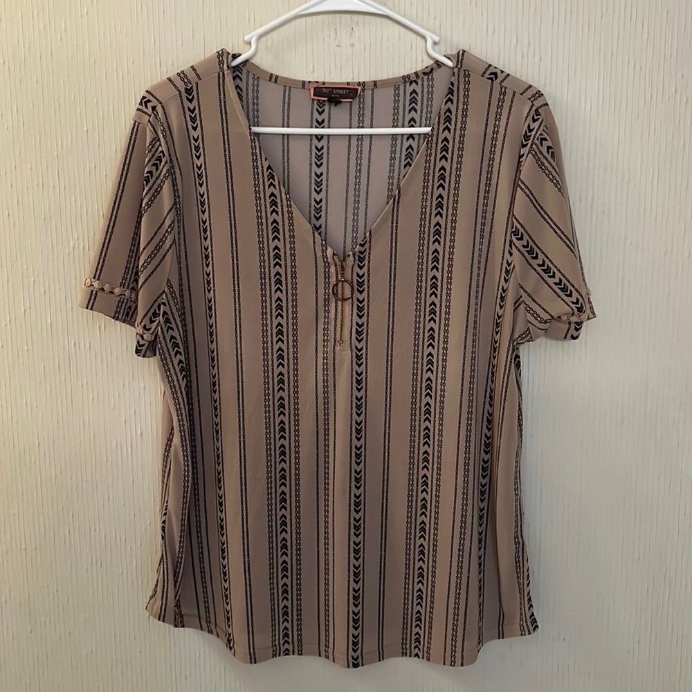 42.Peach black sequence blouse/shirt w/zipper